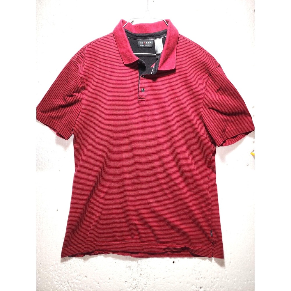 Axcess Polo Shirt Men Large Burgundy Striped Collared Short Sleeve Casual